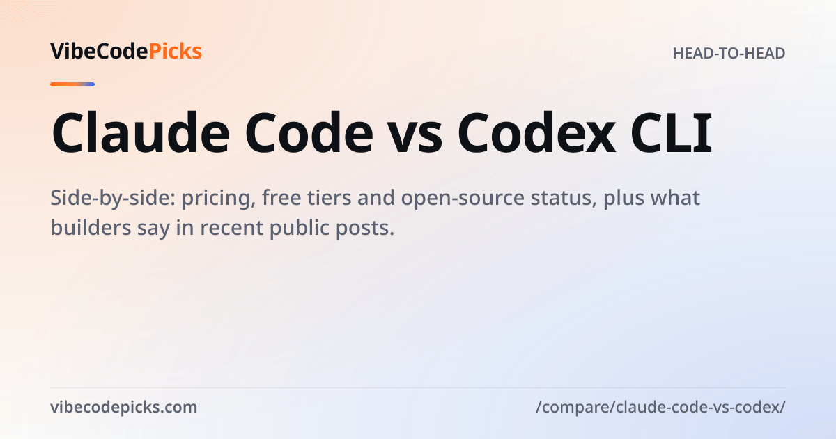 Claude Code vs Codex CLI (2026): pricing, free tier & demos — VibeCodePicks
